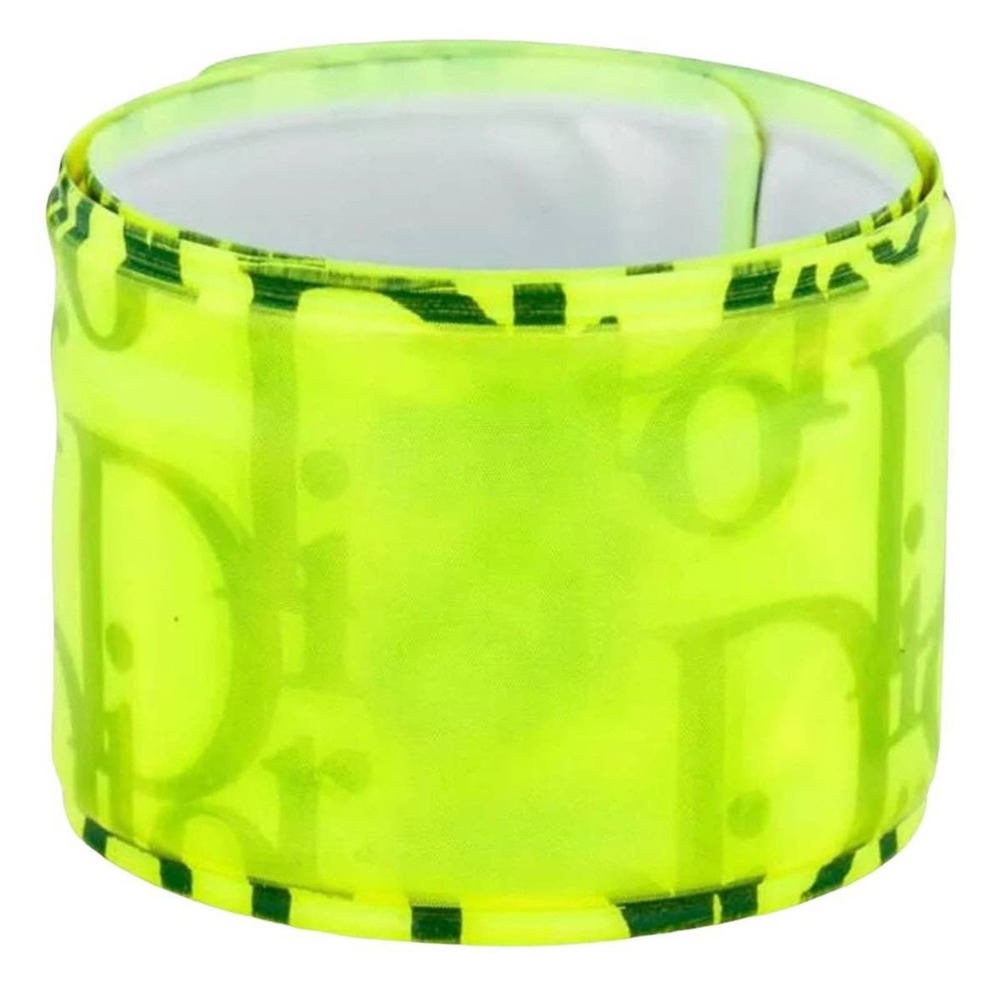 VTG Y2k Christian Dior Neon Dayglo Yellow Holographic Slap Cuff Bracelet